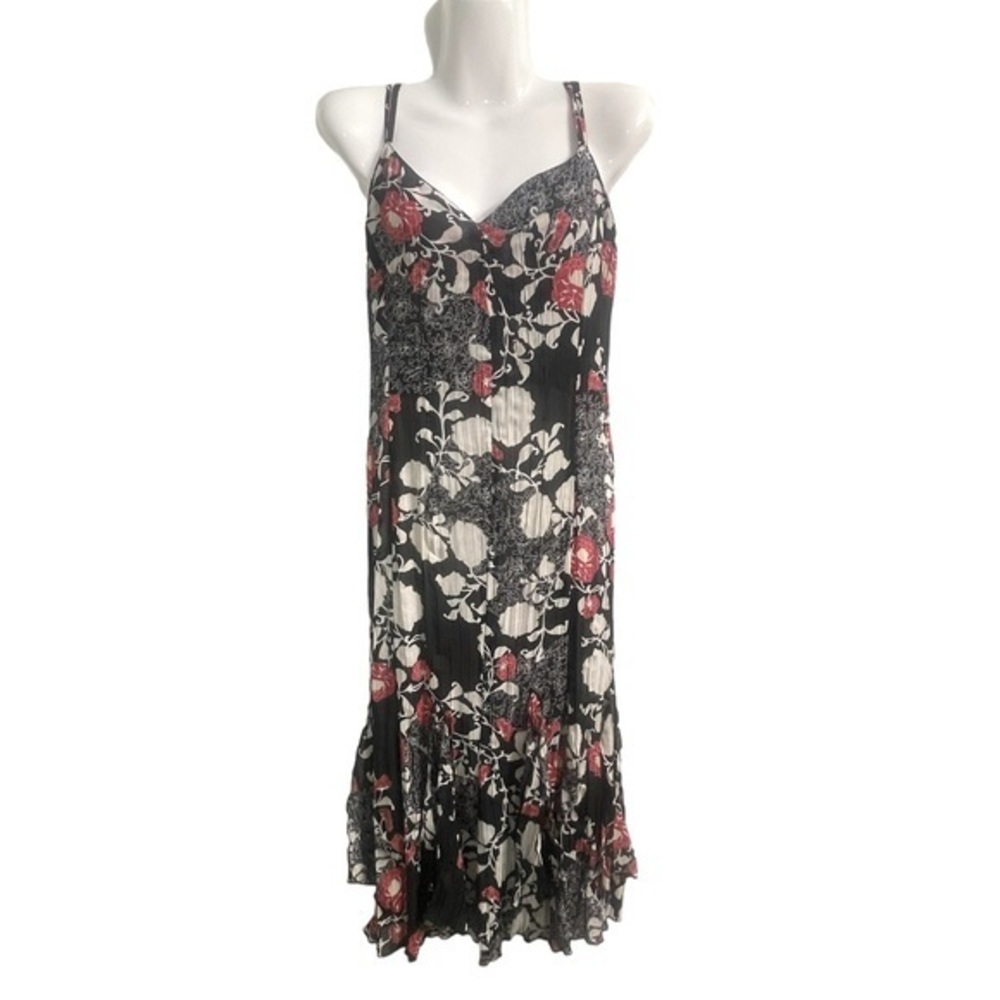 Vintage Click Collection lined floral tank dress‎ black red & white Size small